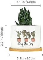 DreamAutumn Pack of 3 Crazy Plant Lady Planter Ceramic Round Plant Pots with Drainage Holes and Bamboo Tray Planting Small Flower Pots for Home Windowsill Desk Garden Indoor Outdoor Use - Image 2