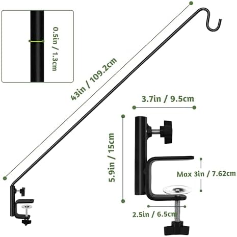 ERYTLLY Extended Reach Deck Hook Wall Pole Wall Mounted Deck Hook Extensible and 43 inch Wall Bracket for Hanging Bird Feeder,Plants,Wind Chimes,Lanterns 2 Packs - Image 5