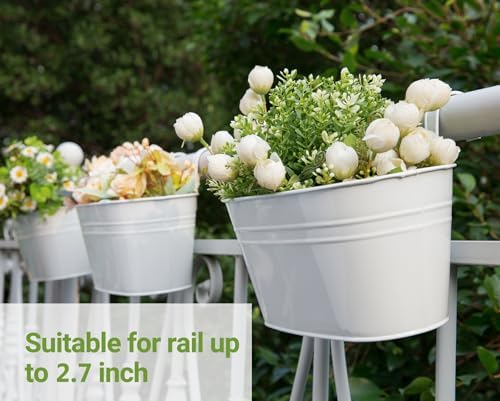 Dahey 10.5 Inch Metal Hanging Flower Pots 5 Pcs Outdoor Railing Planter Box - Image 4