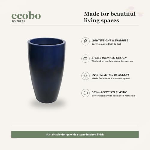 20.9" Tall Planter, Indoor/Outdoor Planter, Eco-Friendly Resin Pot, Blue - Image 4