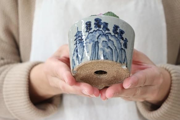 Japanese Banko Ware Ceramic Bonsai Pot 3.5 in (90 mm), Blue & White Handmade Pottery Planter, Made in Japan – Landscape Design - Image 5
