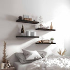 YYWUOJJ Wood Floating Shelves for Wall Decor, Rustic Wall Shelves for Bedroom Bathroom Kitchen Living Room, Set of 4 Walnut - Image 6