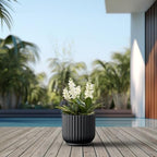 Kante Small Round Pedestal Black Concrete Planter 11" Dia, Outdoor - Image 7