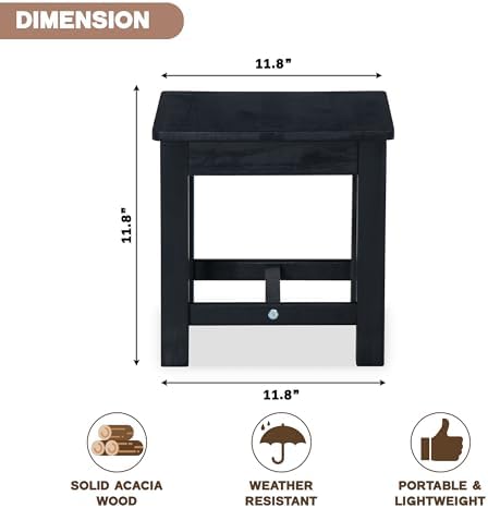 12" Wooden Step Stool, Small Wood Stool for Bathroom, Kitchen - Black - Image 3