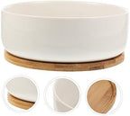 White Ceramic Succulent Pot with Tray and Bamboo Holder for Small Plants - Image 5