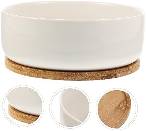 White Ceramic Succulent Pot with Tray and Bamboo Holder for Small Plants - Image 5
