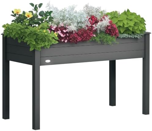 Outsunny Raised Garden Bed with Legs, Bed Liner 48" x 22" x 30", Dark Gray by Outsunny