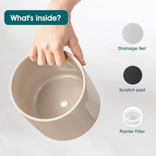 vancasso Ceramic Plant Pots, 4.25+5.25+6.25 Inch Planter Pot with Drainage Hole, Flower Pots for Indoor Outdoor Plants, Set of 3, Grey - Image 3