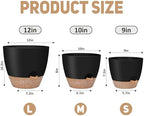 YNNICO 12" 10" 9" Large Self Watering Plant Pots, 3 Pack Flower Pots Planters with Multi Mesh Drainage Holes for Indoor Outdoor Garden Plants and Flowers (Black) - Image 2