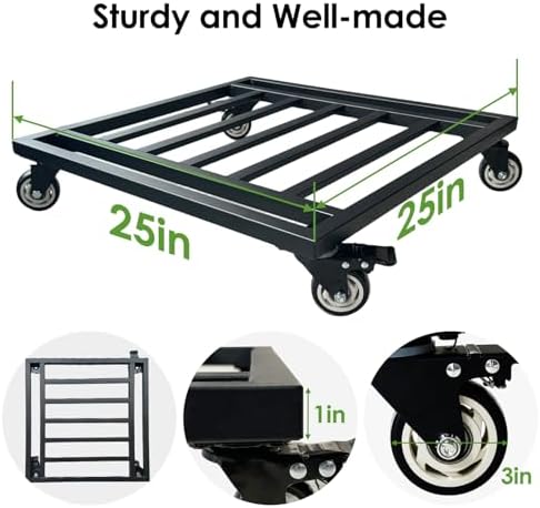 25" Plant Caddy with Wheels Heavy Duty,800Lbs Large Metal Plant Dolly,Rolling Square Plant Stand with Industrial Casters,Rust-Proof Plant Rollers for Large Planters,Pots,1 Pack - Image 2