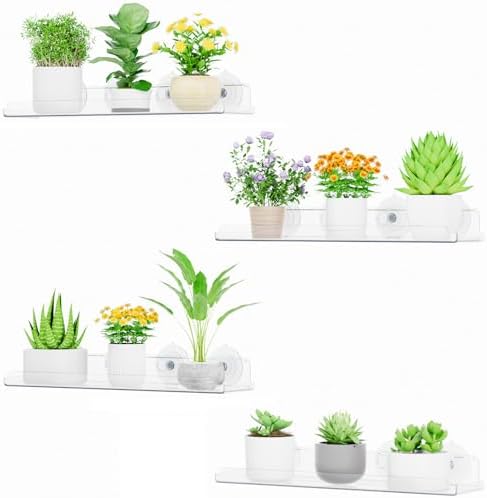 Lifewit Window Plant Shelves 14.6", 4 Pack Acrylic Suction Cup Holder by Lifewit