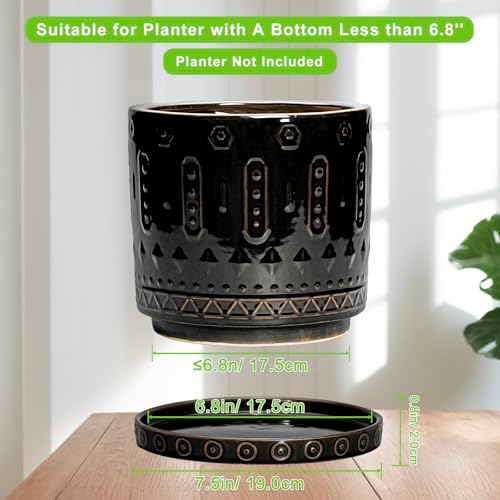 EightPot Plant Trays for Pots 7.5 Inch, 2 Pack Flower Pot Saucers, Round Ceramic Plant Saucers for Indoors Outdoors, Modern Plants Plates to Catch Water, Decorative Plants Dishes to Catch Water, Black - Image 2