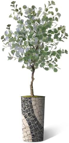 Artificial Tree in Geometric Pattern Planter, Fake Eucalyptus Silk Tree for Indoor and Outdoor Home Decoration - 66" Overall Tall (Plant Pot Plus Tree) - Image 2