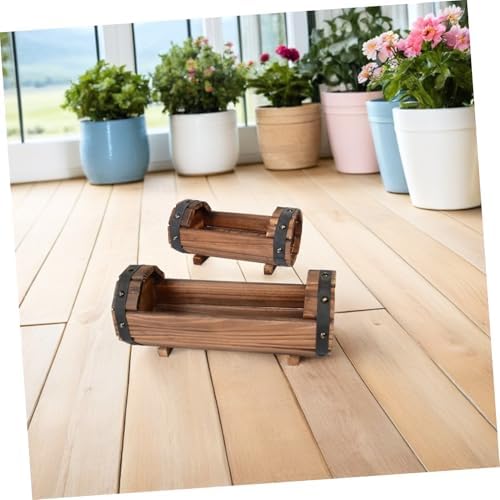 Milisten Xmas 2pcs Half Barrel Garden Planter Set Brown for Flowers - Image 7