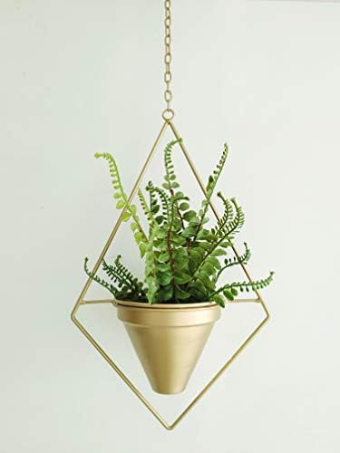 RISEON Set of 2 Boho Brass Gold Geometric Metal Plant Hanger,Hanging Plant Pot, Modern Planter, Mid Century Plant Holder, Minimalist Planter for Indoor Outdoor Home Wedding Decor (Gold) - Image 3