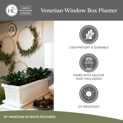The HC Companies Venetian Window Planter Box w/Drain Plug - Long Planter Box for Windowsills, Balconies & More - Plastic Large Rectangular Outdoor Planters for Herbs & Flowers (24" White, Pack of 1) - Image 4