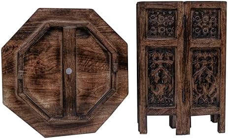 End Tables for Living Room– Hand Carved Vintage Boho Folding Side Tables for Small Spaces, Entryway, Living Room, Bedroom – No Tools Assembly, 18"x18" Octagon, Scorch Burnt Finish - Image 4