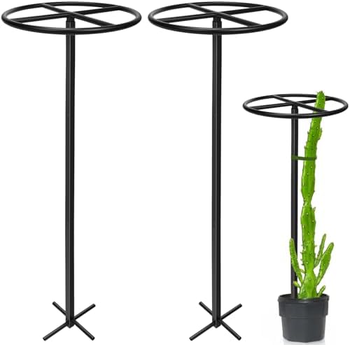 2 Pcs Heavy Duty Dragon Fruit Trellis, 12"x12"x50" Adjustable Metal Dragon Plant Support Stand, Durable Vertical Trellis for Climbing Plants, No-Hammer Assembly for Outdoor Garden (Round) by Heytimi
