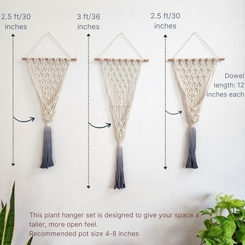 Set of 3 Ombre Dyed Macrame Wall Hanging plant stand Macrame plant hanger indoor and outdoor plant hanger Plant shelf indoor vertical garden planter plant shelf indoor Boho Decor (Ombre Gray) - Image 4