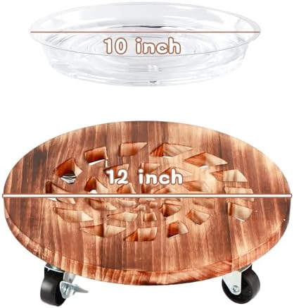 4 Pack Plant Caddy with Wheels Heavy Duty 12 Inch Wooden Plant Stand with Wheels Plant Dolly Rolling Plant Stand Plant Roller with Casters for Indoor and Outdoor with 4 Pack Plant Saucers, Round - Image 3