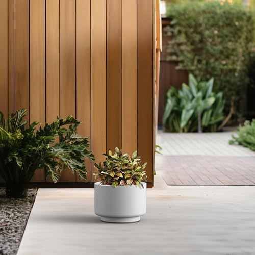 Kante Small Round Pedestal White Concrete Planter 10" Dia, Outdoor - Image 5