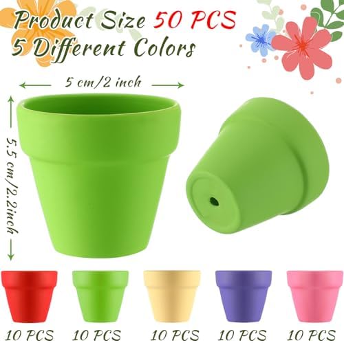 Tioncy 50 Pcs 2 Inch Mini Terracotta Pots, Colored Clay Succulent Pots - Image 2