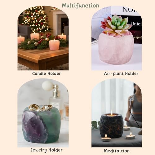 rockcloud Natural Raw Flourite Taper Tea Light Candle Holder - Image 4