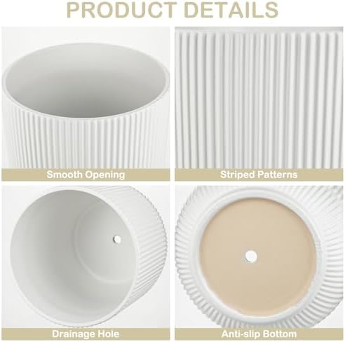 Ceramic Pots for Plants Set of 3, 6+7+9 Inch Plant Pots with Drainage Holes, Modern Decorative Pots for Succulents Snake Plants Indoor Outdoor Home Office Garden Decor, White - Image 4