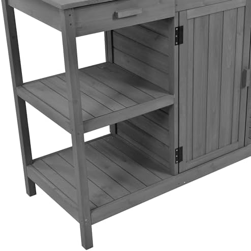 Solid Fir Wood Potting Bench Table - Large Garden Workstation with 2 Drawers, Storage Cabinet & 4-Tier Open Shelves, Heavy Duty Outdoor Prep Table with Anti-Falling Safety Device - Image 7