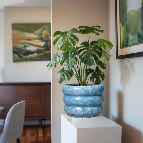 SQOWL 10 Inch Planter Pot - Ceramic Plant Pot with Drainage Hole Planter for Indoor Plants Large Flower Pot Decorative Plant Pot Outdoor Planter for Porch Decor Blue - Image 5