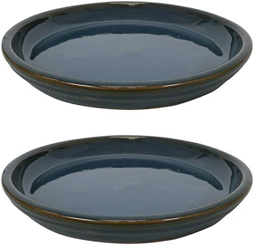 Sunnydaze 12" Ceramic Plant Saucers for Planters, 2pk, Forest Lake Green by SunnydazeDecor