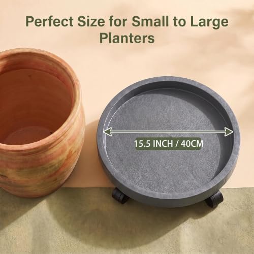 WanderingDonkey 15.55” Outdoor Plant Caddy with Wheels - Heavy Duty Rolling Planter Stand for Patio, Garden, Deck & Outdoor Living Spaces - Image 2