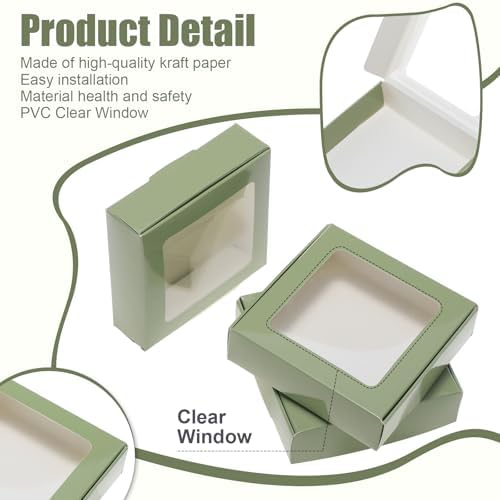 Zonon 60 Pcs Kraft Paper Boxes with Window 4.13x4.13x1.18inch (Sage Green) - Image 3