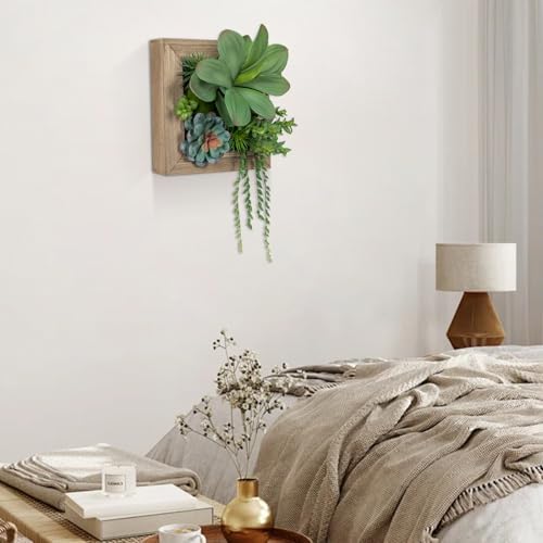 GnFlus Artificial Succulent Wall Decor - Fake Hanging Succulents with Wood Plant Box, 3D Wooden Wall Decor Faux Hanging Plants Indoor Arrangement - Image 6