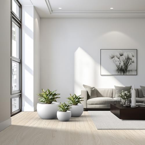 Kante Set of 3 White Concrete Bowl Planters 20" 15.7" 11.8" Dia - Image 5