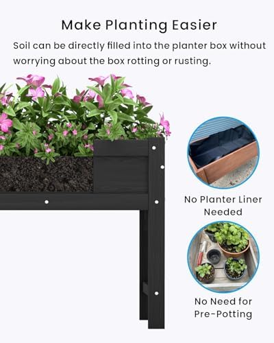 HDPE Raised Garden Bed with Legs, 49x21x27in All-Weather Heavy Duty Planter Box, Outdoor Elevated Garden Bed for Seeds, Herb, Flower, Vegetable (Black) - Image 6