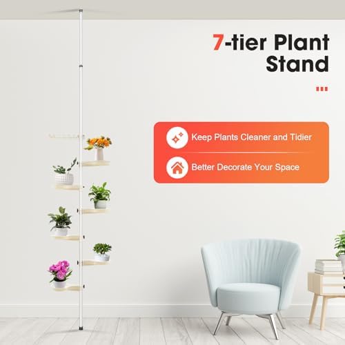 7-Layer Tension Pole Plant Stand, Indoor Decorative Display Rack Stands, Open Frame Design, Adjustable, Floor To Ceiling, For Displaying Flowers And Potted Plants, Storing Cosmetics - Image 2