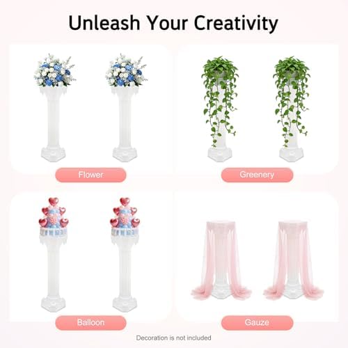 2PCS Columns and Pillars, Wedding Roman Column Wedding Landscaping Plastic Roman Pillar Artistic Roman Column Statue Party Flowerpot Holder for Wedding Event Party Decor (2Pcs Ornate Column) - Image 4
