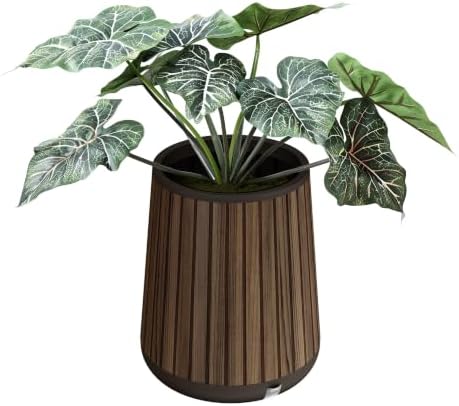 Keter Signature Conic 28.5 Inch Tall Round Large Wood Look Planter for Indoor or Outdoor Flower Pot Ideal for Patio Deck and Front Porch Decor, Rosewood by Unknown