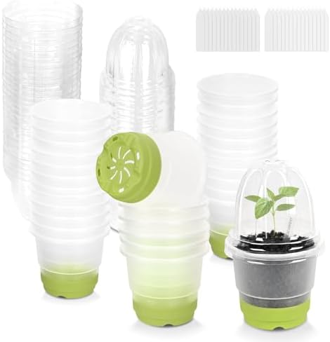 Sckee Clear Nursery Pots for Plants, 30 Packs Plastic Seed Starting Pots with Drainage Holes Plant Nursery Pots Silicone Base (Dark Green, 4 inch with lids) by Sckee