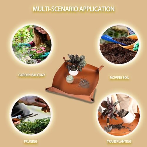 Plant Repotting Mat,Thickened Waterproof Leather Gardening Transplanting Pack of 3,Portable Potting Tray with Aprons & Horticulturist Pliers Tool Belt Pouch - Image 6