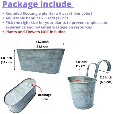 LaLaGreen Rail Planter (11.2 in, 6 Pack) Silver Metal Balcony Railing Pot - Image 2