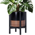 D'vine Dev Ceramic Pot with Ebony Wood Stand, Black/Tan, 12 in, 55-B-H-7 by DvineDevPlanterPotsandStand