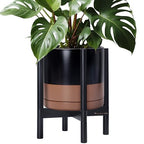 D'vine Dev Ceramic Pot with Ebony Wood Stand, Black/Tan, 12 in, 55-B-H-7 by DvineDevPlanterPotsandStand
