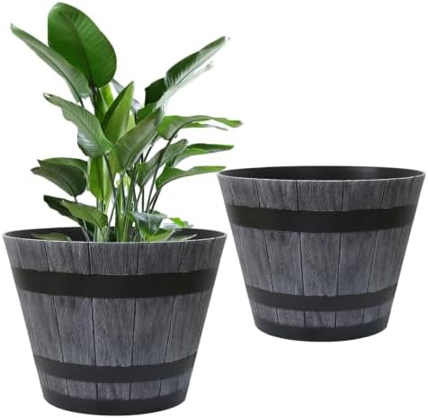 20" 2 Pack Plastic Whiskey Barrel Planters planters for outdoor plants by Unknown