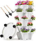 GameXcel Vertical Planter Tower - 5 Tier Stackable Garden Planters with Wheels and Tools Plant Pots for Strawberry Herb Flower and Vegetable Indoor Outdoor Use White by GameXcel