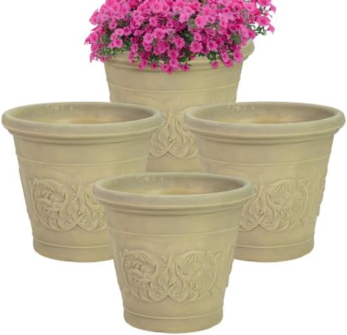 Sunnydaze Arabella 16'' Plastic Planter Pot for Plants, Beige, 4pk by SunnydazeDecor