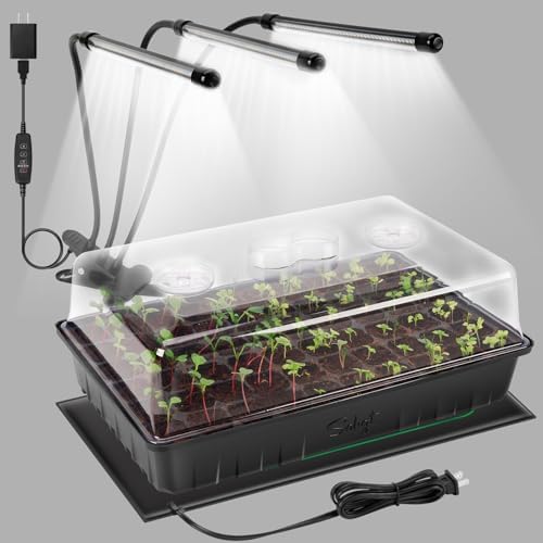 SOLIGT 60 Cell Seed Starter Tray Kit with Grow Light and Heat Mat by SOLIGT