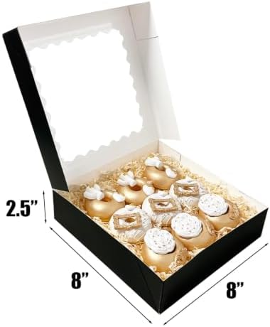 Bakepacker Auto-pop Up Pie Boxes with Window 8x8x2.5 inches 55pcs Black - Image 4