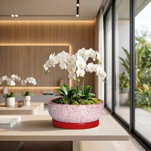 Bonsai Pots 10 Inch, Ceramic Succulent Planters, Texture Red - Image 5